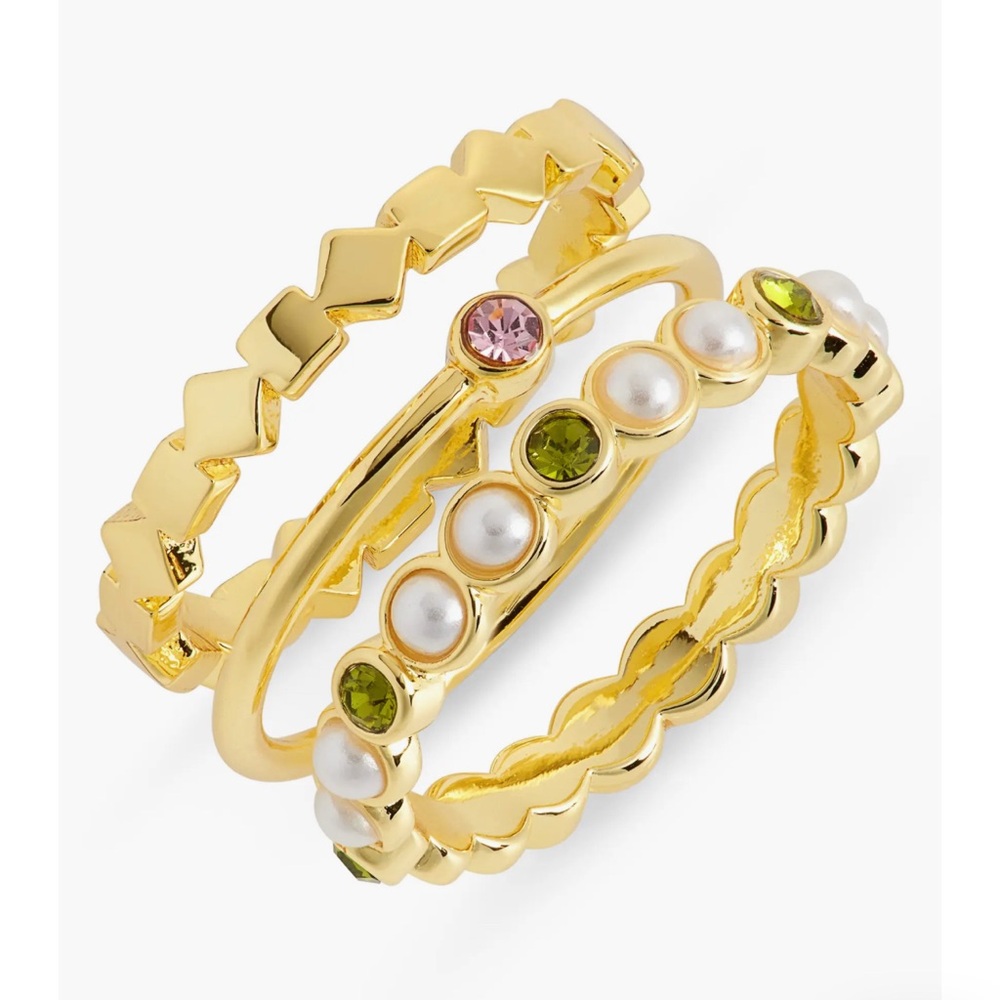 Madewell Set of Three Pearl & Gem Stackable Rings